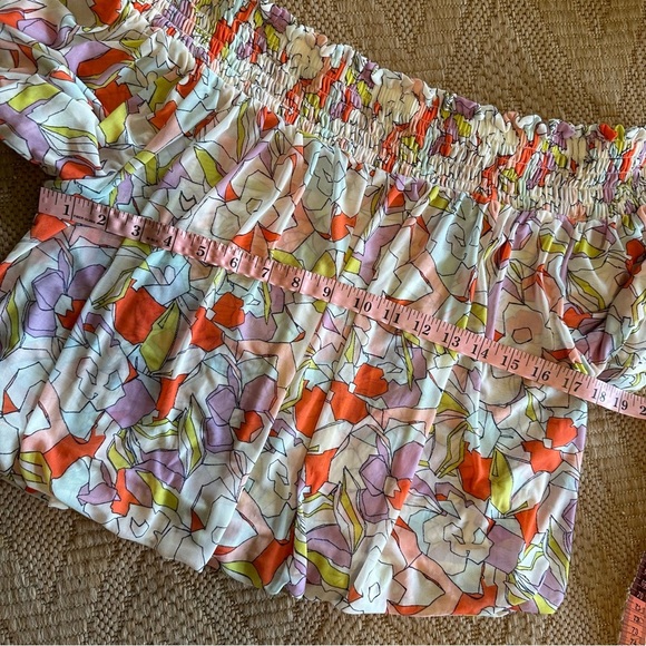 Free people large smocked short sleeve crop top floral geometric boho balloon - Picture 6 of 9